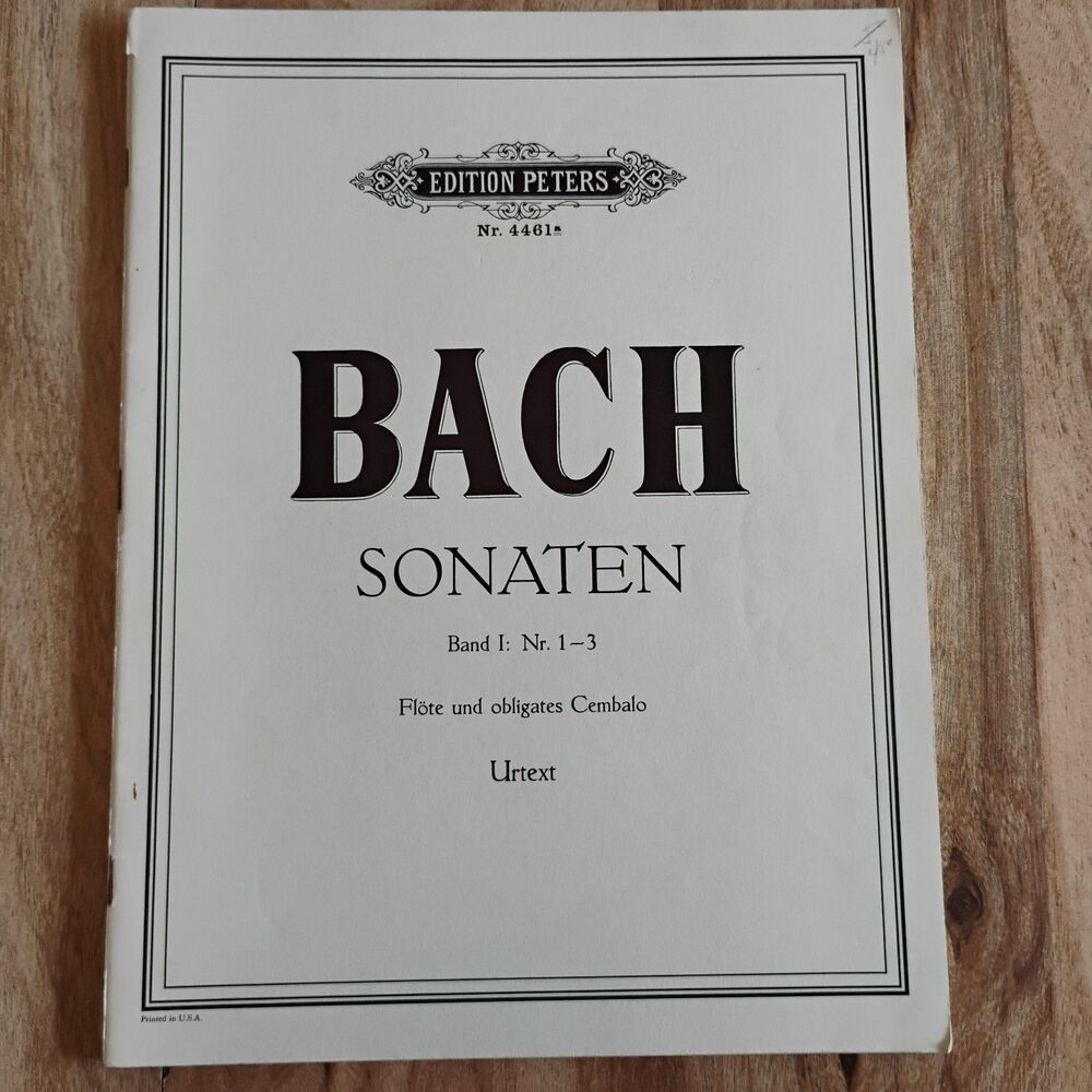 Bach Sonaten Band I: Nr. 1-3 Flute and obligates Cembalo Urtext Edition Peters